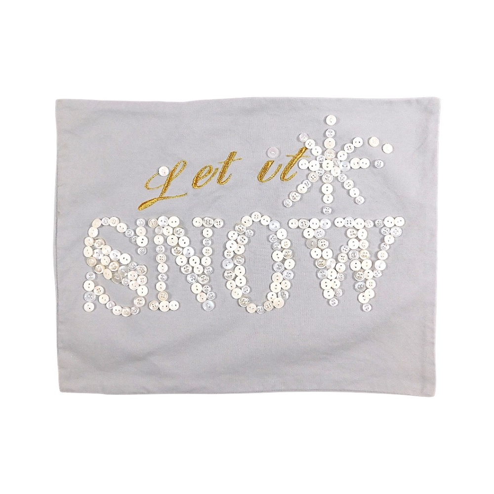 Pottery Barn‎ “Let It Snow” Button Embellished Pillow Cover – Gray, 15x12